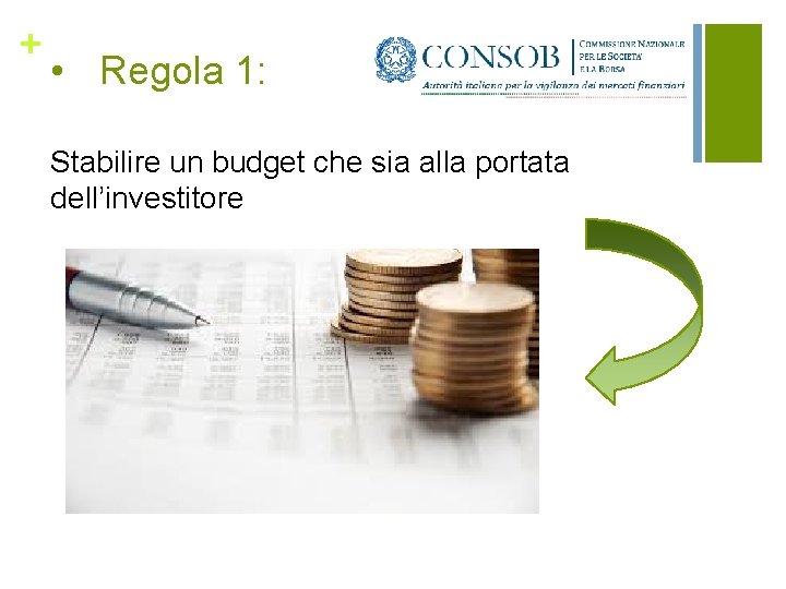 + • Regola 1: Stabilire un budget che sia alla portata dell’investitore + • Regola 1: Stabilire un budget che sia alla portata dell’investitore