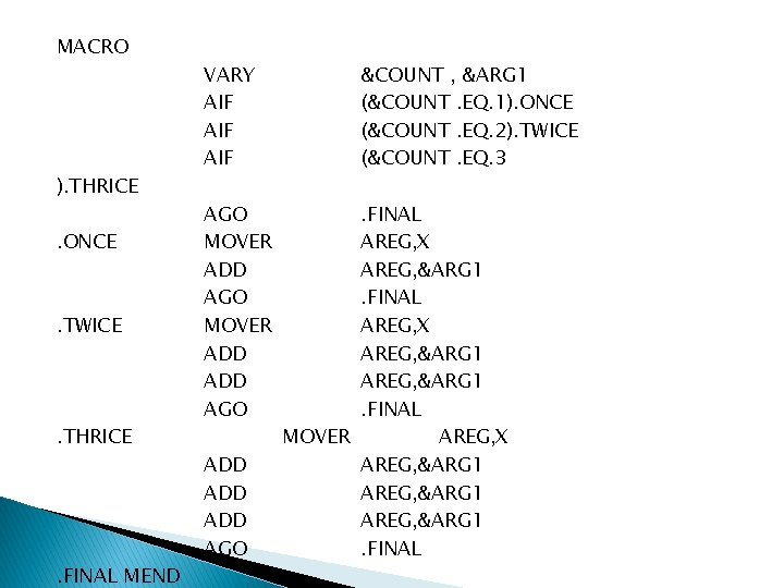 MACRO ). THRICE. ONCE . TWICE . THRICE . FINAL MEND VARY AIF AIF