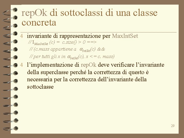 rep. Ok di sottoclassi di una classe concreta 4 invariante di rappresentazione per Max.