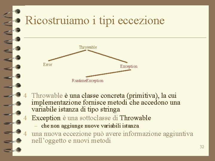 Ricostruiamo i tipi eccezione Throwable Error Exception Runtime. Exception 4 Throwable è una classe