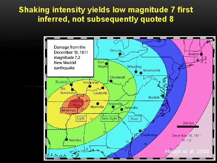 Shaking intensity yields low magnitude 7 first inferred, not subsequently quoted 8 DD 5.