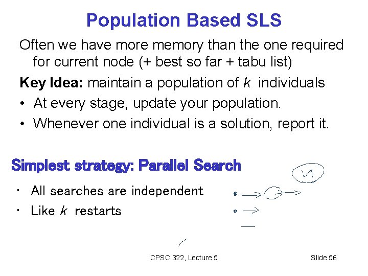 Population Based SLS Often we have more memory than the one required for current