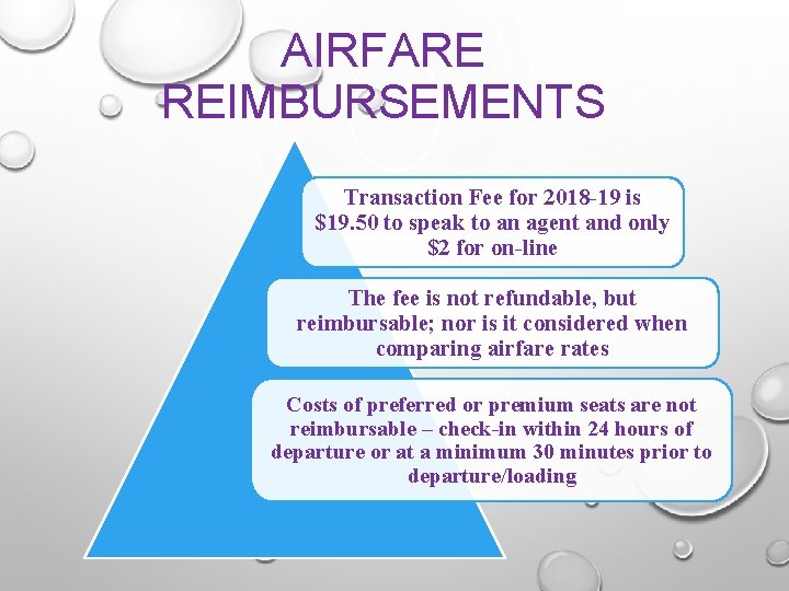 AIRFARE REIMBURSEMENTS Transaction Fee for 2018 -19 is $19. 50 to speak to an