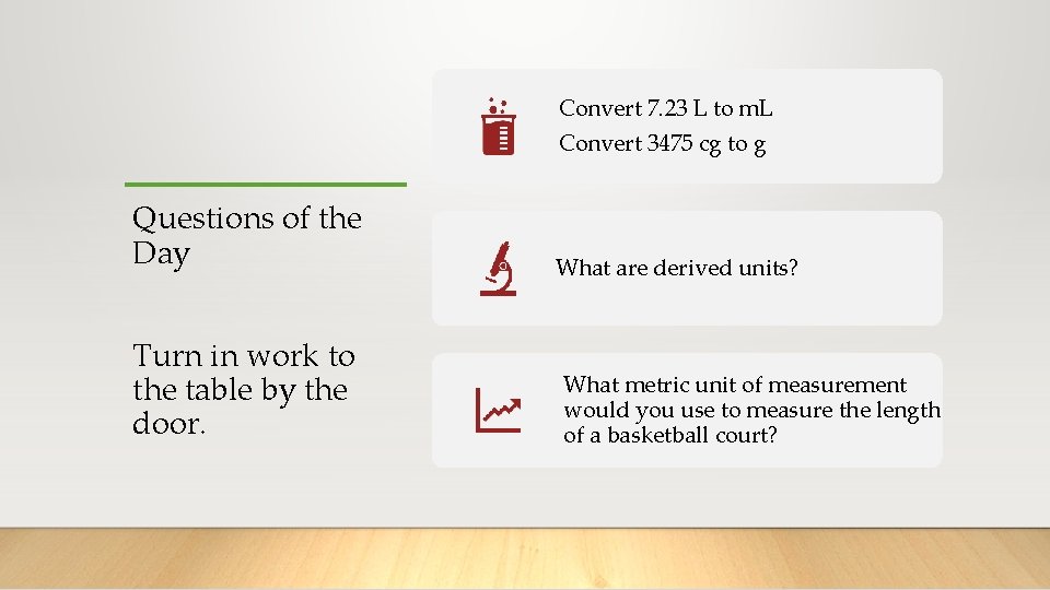 Convert 7. 23 L to m. L Convert 3475 cg to g Questions of
