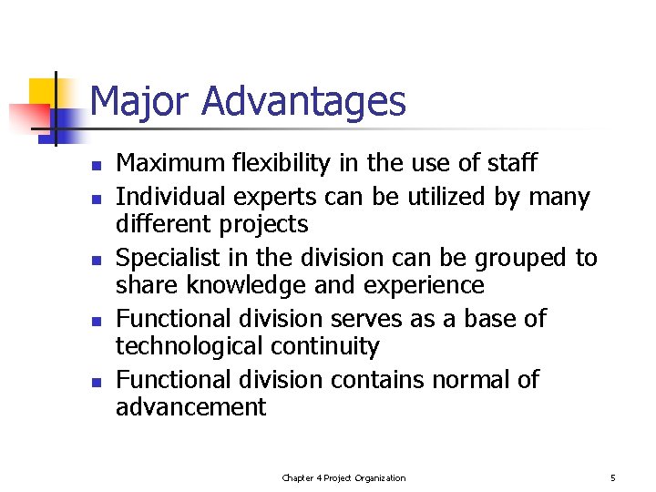 Major Advantages n n n Maximum flexibility in the use of staff Individual experts