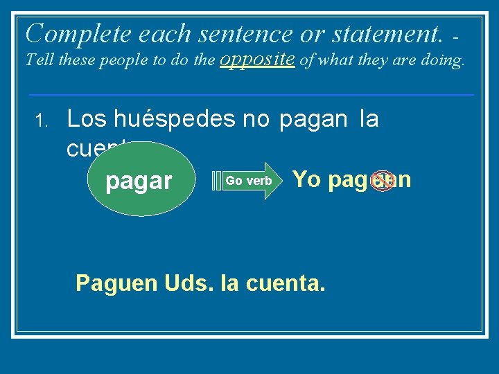 Complete each sentence or statement. - Tell these people to do the opposite of