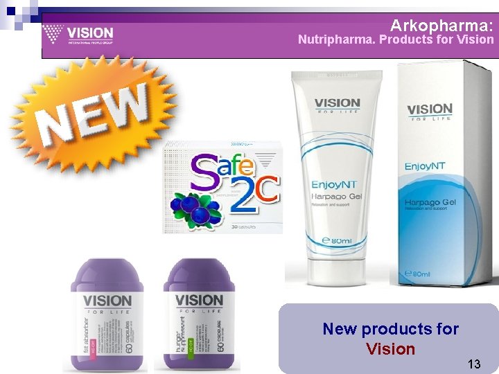 Arkopharma: Nutripharma. Products for Vision New products for Vision 13 