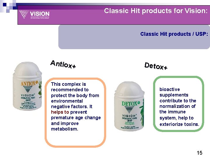 Classic Hit products for Vision: Classic Hit products / USP: Antiox+ This complex is