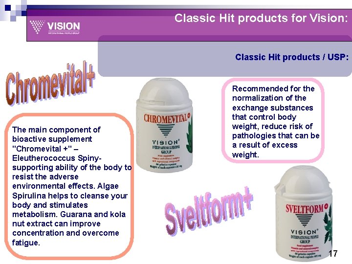 Classic Hit products for Vision: Classic Hit products / USP: The main component of