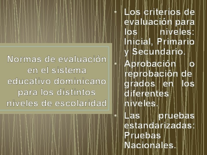  • Los criterios de evaluación para los niveles: Inicial, Primario y Secundario. Normas