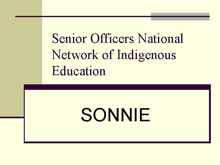 Senior Officers National Network of Indigenous Education SONNIE 