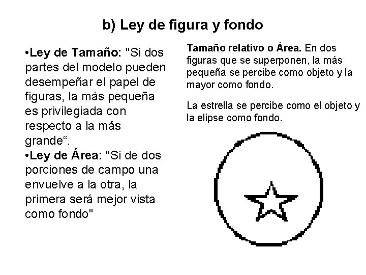 b) Ley de figura y fondo • Ley de Tamaño: "Si dos partes del
