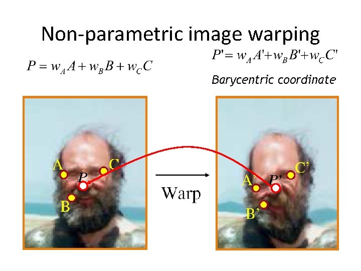 Non-parametric image warping Barycentric coordinate P P’ 