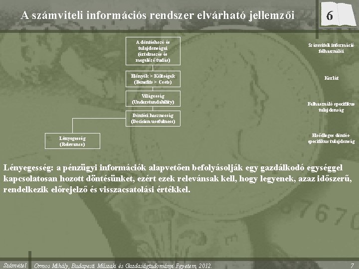 A számviteli információs rendszer elvárható jellemzői A döntéshozó és tulajdonságai (értelmezés és megelőző tudás)