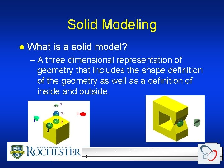 Solid Modeling l What is a solid model? – A three dimensional representation of Solid Modeling l What is a solid model? – A three dimensional representation of