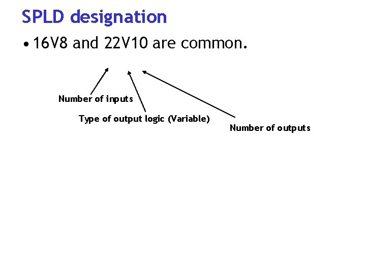 SPLD designation • 16 V 8 and 22 V 10 are common. Number of