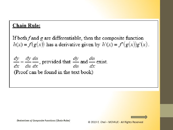 Derivatives of Composite Functions (Chain Rules) © 2019 E. Choi – MCV 4 UE