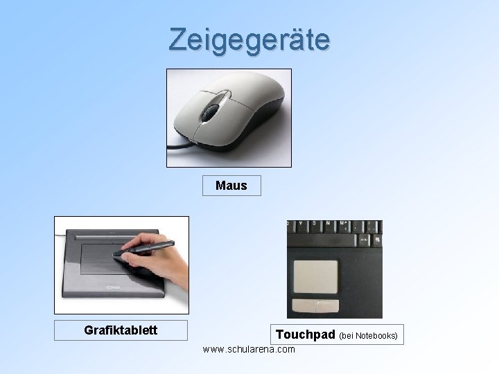 Zeigegeräte Maus Grafiktablett Touchpad (bei Notebooks) www. schularena. com 
