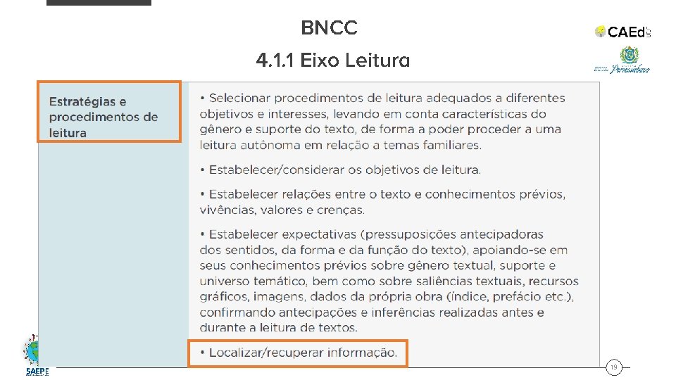 BNCC 4. 1. 1 Eixo Leitura 19 