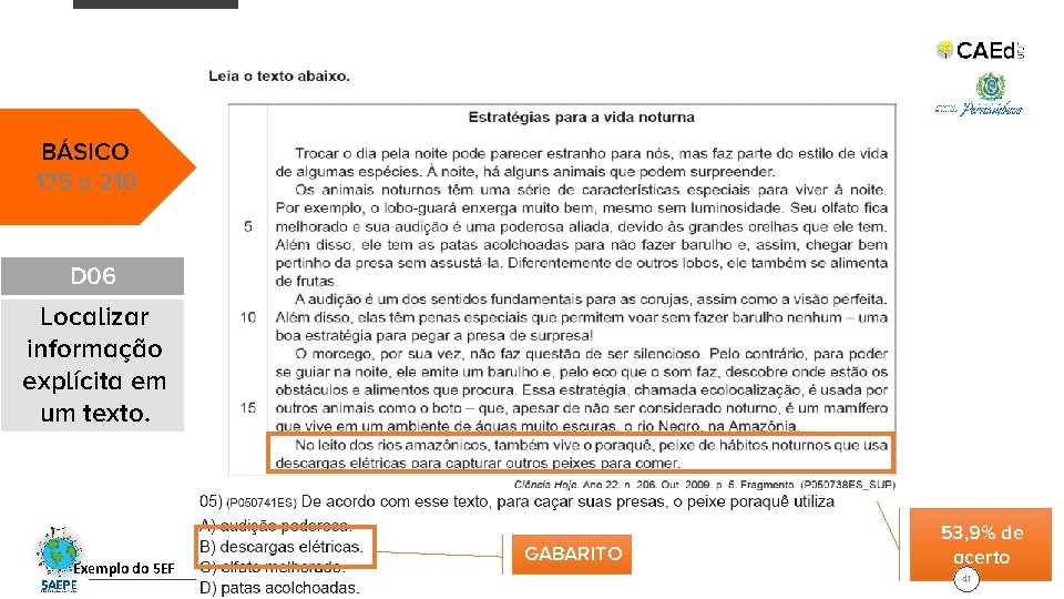 BÁSICO 175 a 210 D 06 Localizar informação explícita em um texto. Exemplo do