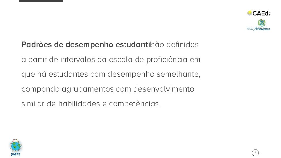 Padrões de desempenho estudantilsão definidos a partir de intervalos da escala de proficiência em