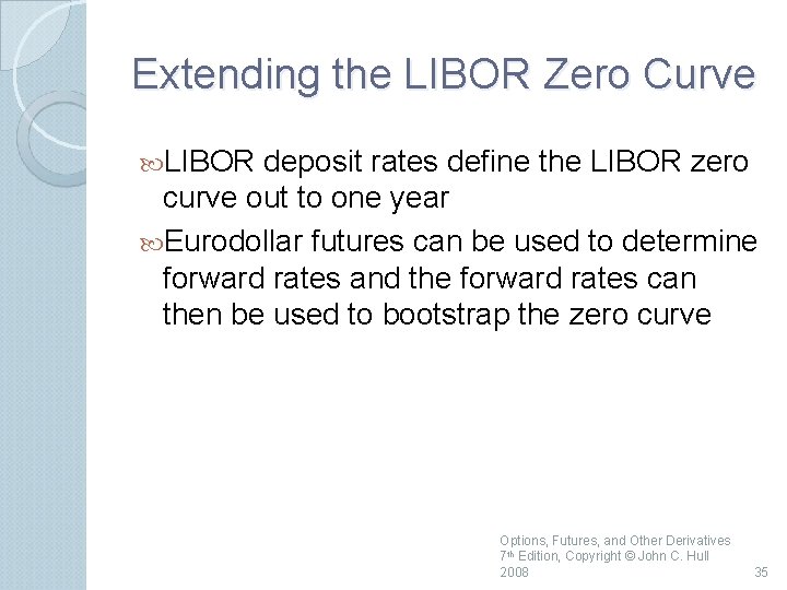 Extending the LIBOR Zero Curve LIBOR deposit rates define the LIBOR zero curve out