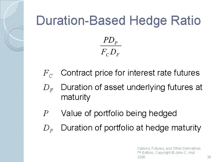 Duration Based Hedge Ratio FC Contract price for interest rate futures DF Duration of