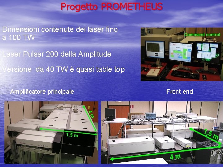 Progetto PROMETHEUS Dimensioni contenute dei laser fino a 100 TW Laser Pulsar 200 della