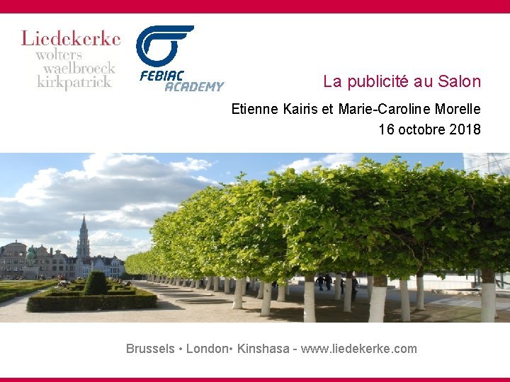 La publicité au Salon Etienne Kairis et Marie-Caroline Morelle 16 octobre 2018 Brussels •