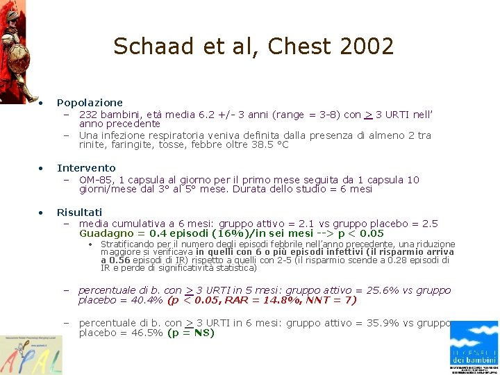 Schaad et al, Chest 2002 • Popolazione – 232 bambini, età media 6. 2