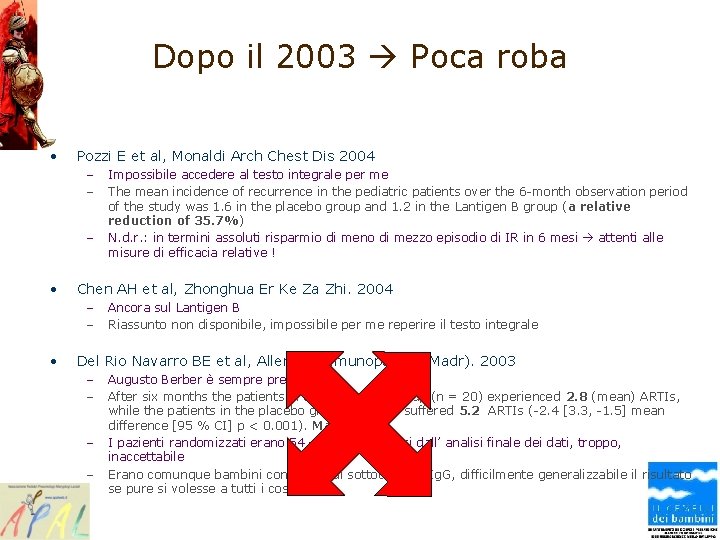 Dopo il 2003 Poca roba • Pozzi E et al, Monaldi Arch Chest Dis