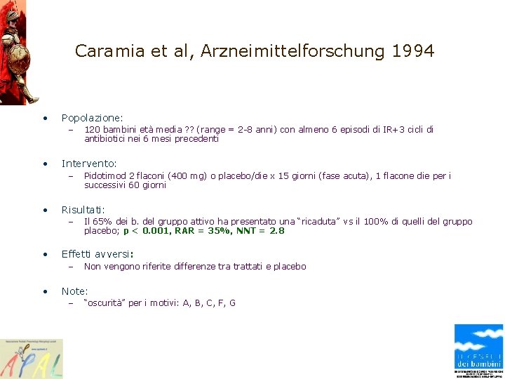 Caramia et al, Arzneimittelforschung 1994 • Popolazione: – • Intervento: – • Il 65%