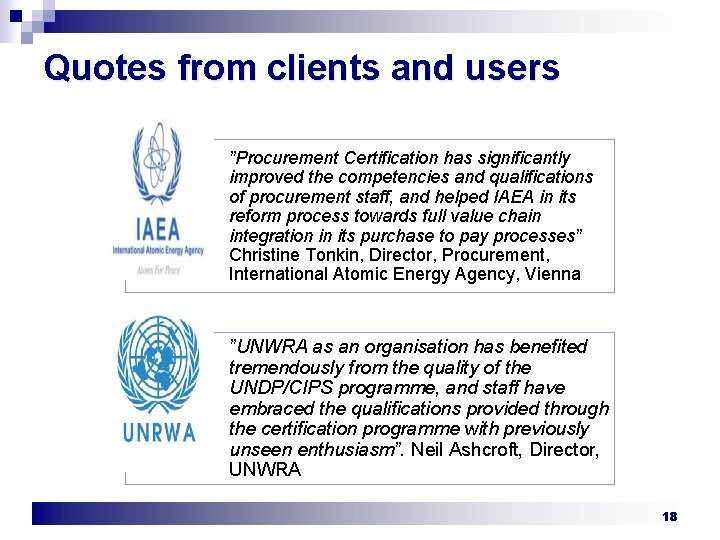 Quotes from clients and users ”Procurement Certification has significantly improved the competencies and qualifications