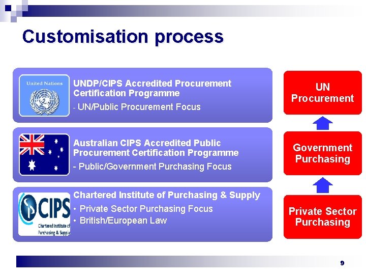 Customisation process UNDP/CIPS Accredited Procurement Certification Programme - UN/Public Procurement Focus UN Procurement Australian