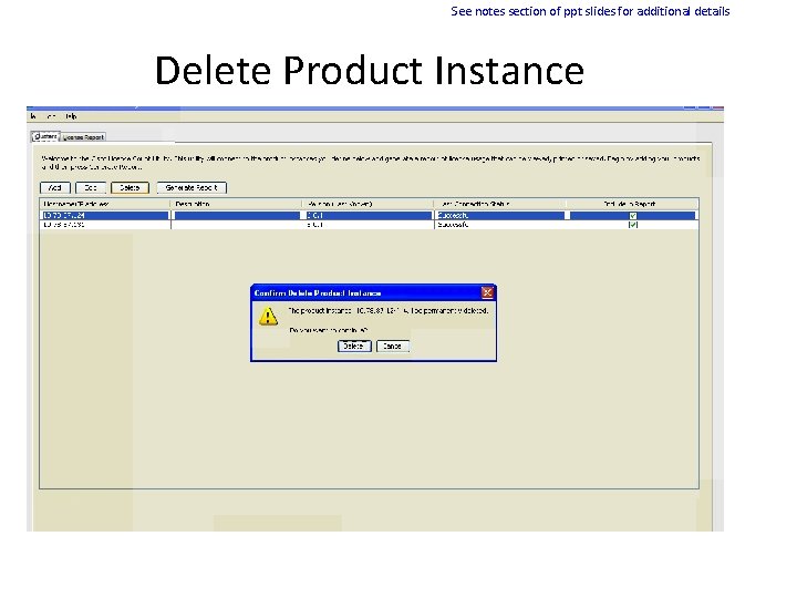 See notes section of ppt slides for additional details Delete Product Instance 