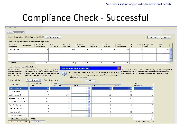 See notes section of ppt slides for additional details Compliance Check - Successful 