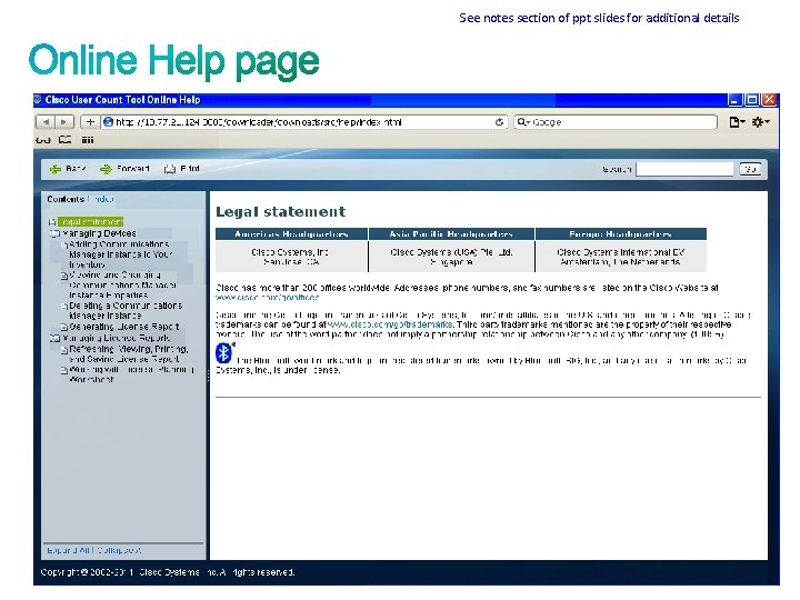 See notes section of ppt slides for additional details 