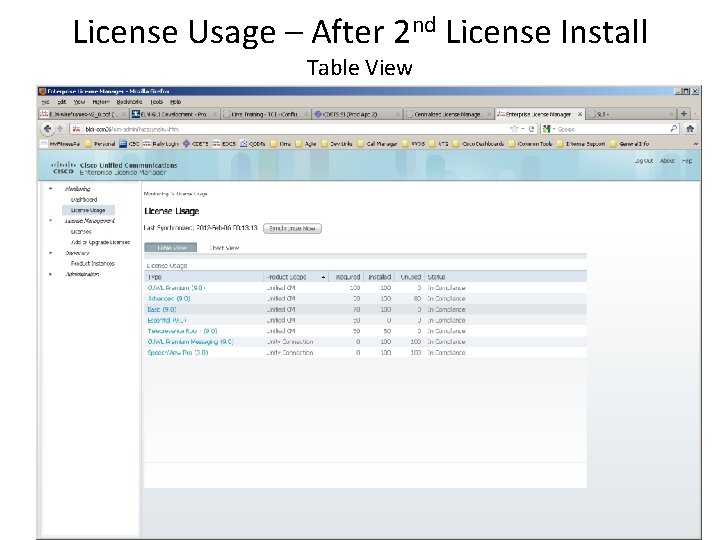 License Usage – After 2 nd License Install Table View 