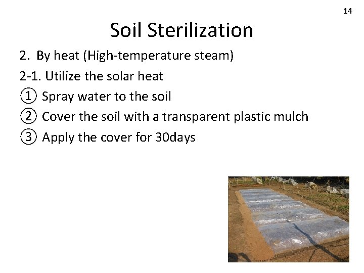 Soil Sterilization 2. By heat (High-temperature steam) 2 -1. Utilize the solar heat ①