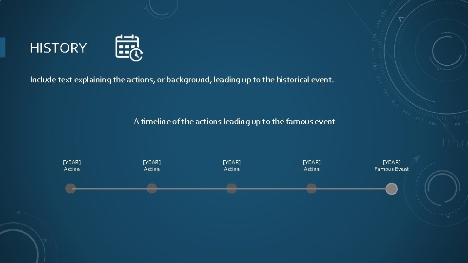 HISTORY Include text explaining the actions, or background, leading up to the historical event.