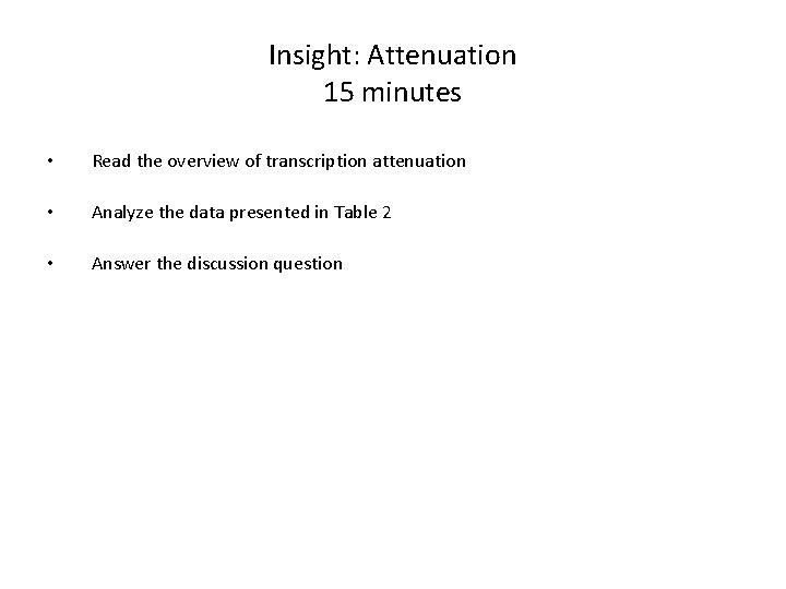 Insight: Attenuation 15 minutes • Read the overview of transcription attenuation • Analyze the