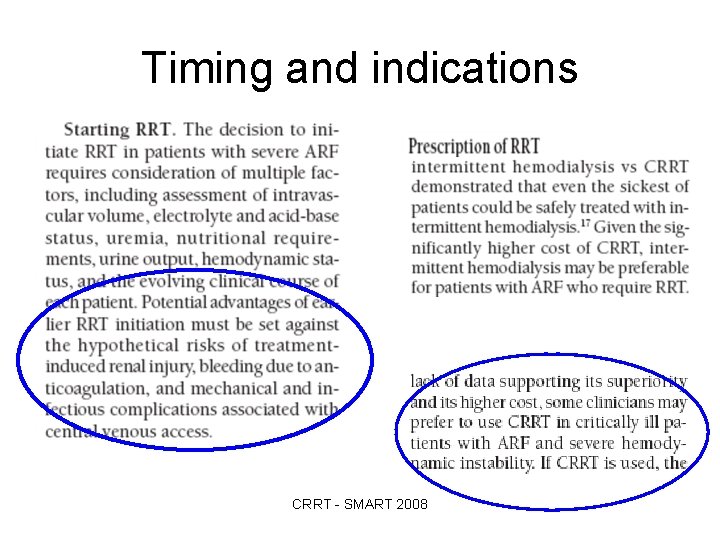 Timing and indications CRRT - SMART 2008 
