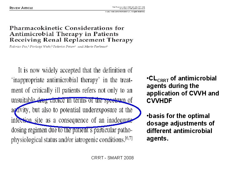  • CLCRRT of antimicrobial agents during the application of CVVH and CVVHDF •