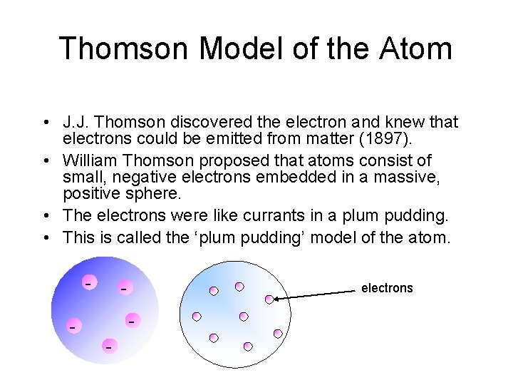 Thomson Model of the Atom • J. J. Thomson discovered the electron and knew