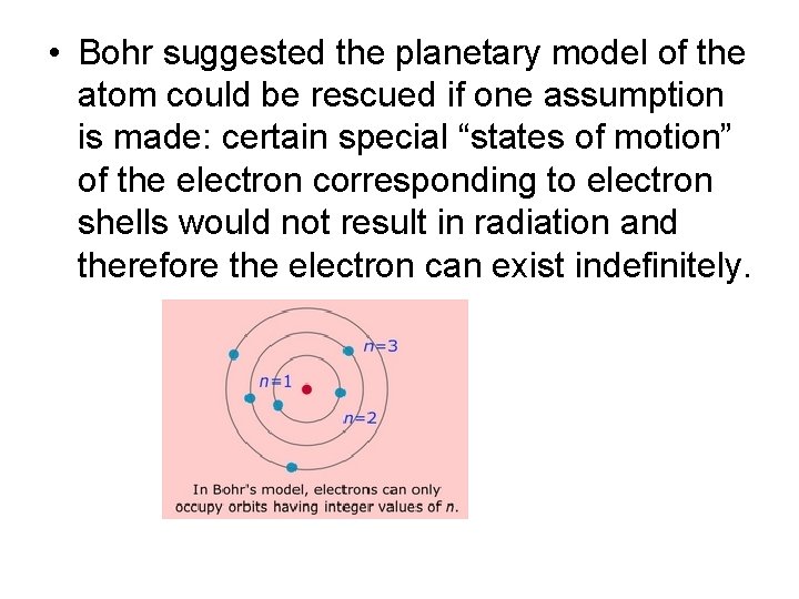  • Bohr suggested the planetary model of the atom could be rescued if