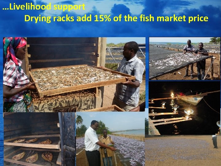 …Livelihood support Drying racks add 15% of the fish market price 