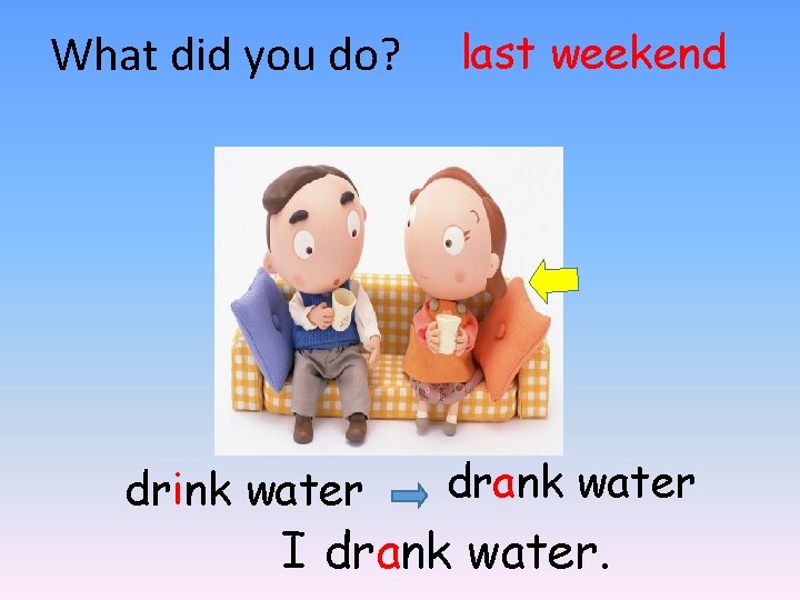 What did you do? drink water last weekend drank water I drank water. 