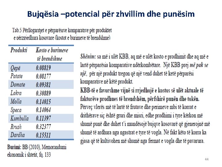 Bujqësia –potencial për zhvillim dhe punësim q Kostoja e punës bujqësore në Kosovë është