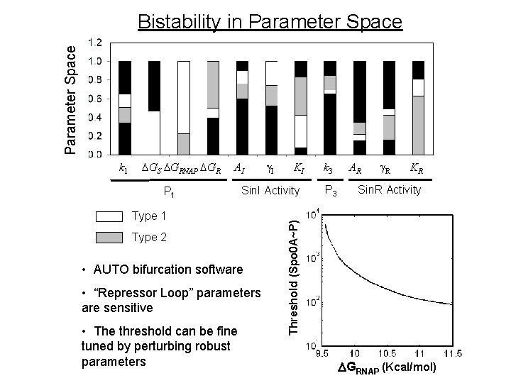Parameter Space Bistability in Parameter Space DGS DGRNAP DGR AI P 1 KI Sin. Parameter Space Bistability in Parameter Space DGS DGRNAP DGR AI P 1 KI Sin.