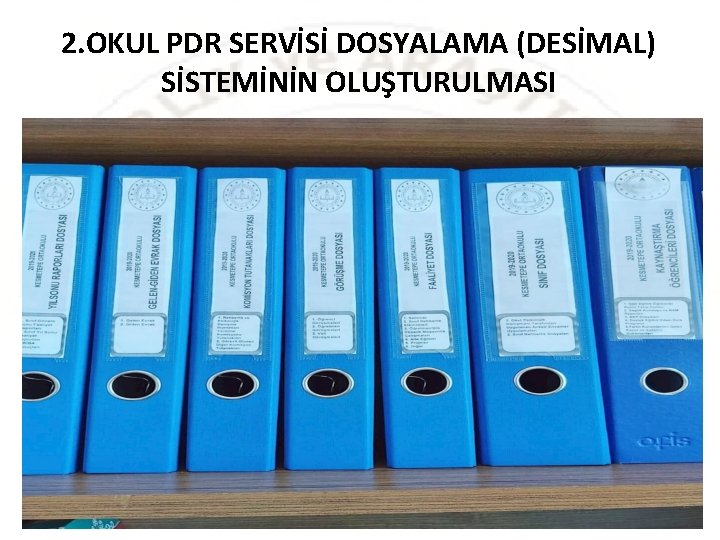 2. OKUL PDR SERVİSİ DOSYALAMA (DESİMAL) SİSTEMİNİN OLUŞTURULMASI 2. OKUL PDR SERVİSİ DOSYALAMA (DESİMAL) SİSTEMİNİN OLUŞTURULMASI
